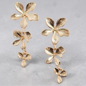 Anthropologie Gold Floral Drop Earrings